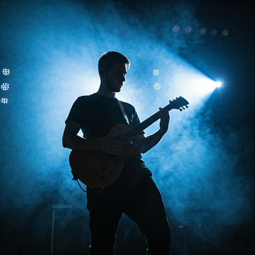 Guitarist in blue stage light